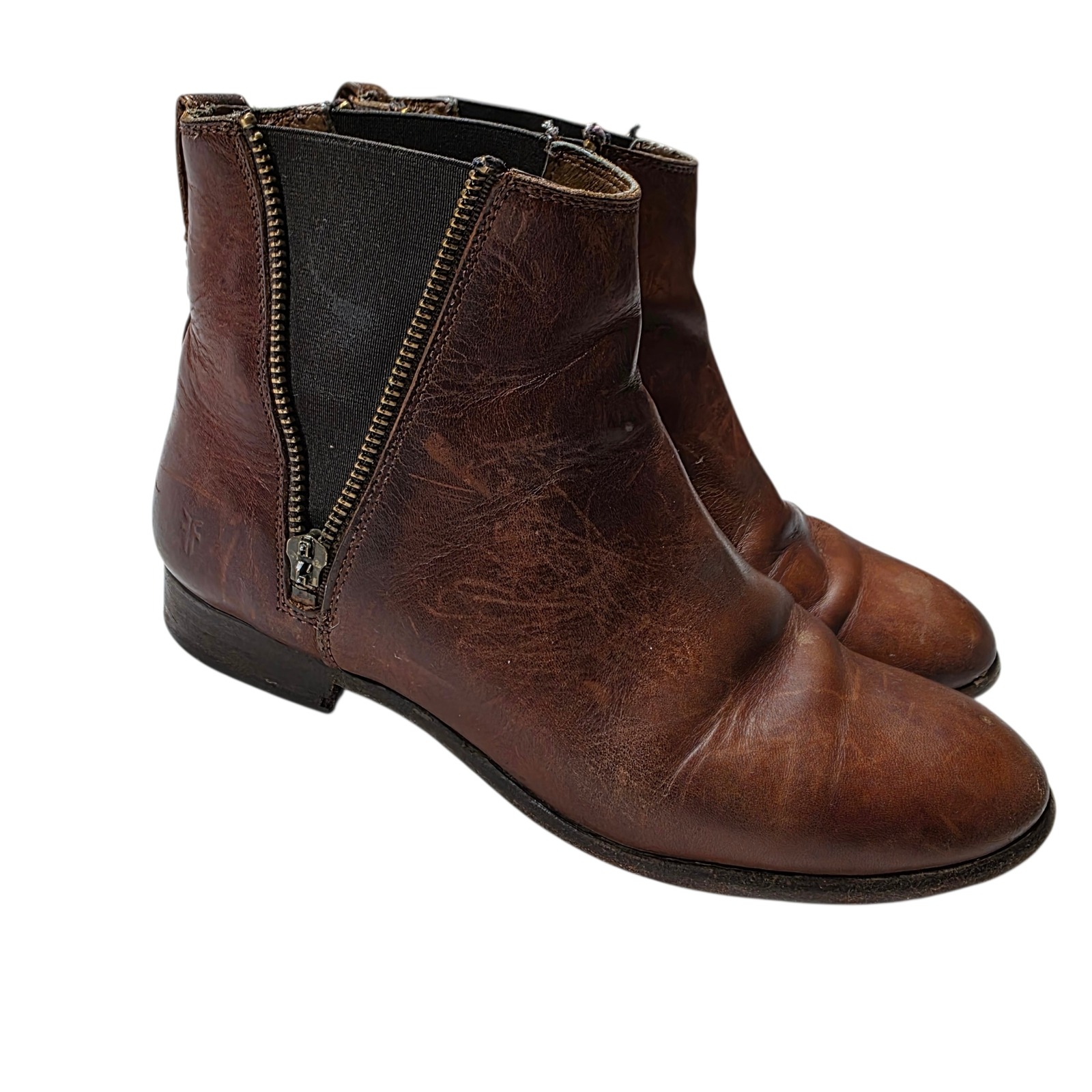 Frye Women's Brown Leather Side Zip Ankle Boots Chelsea Style Size 7.5b